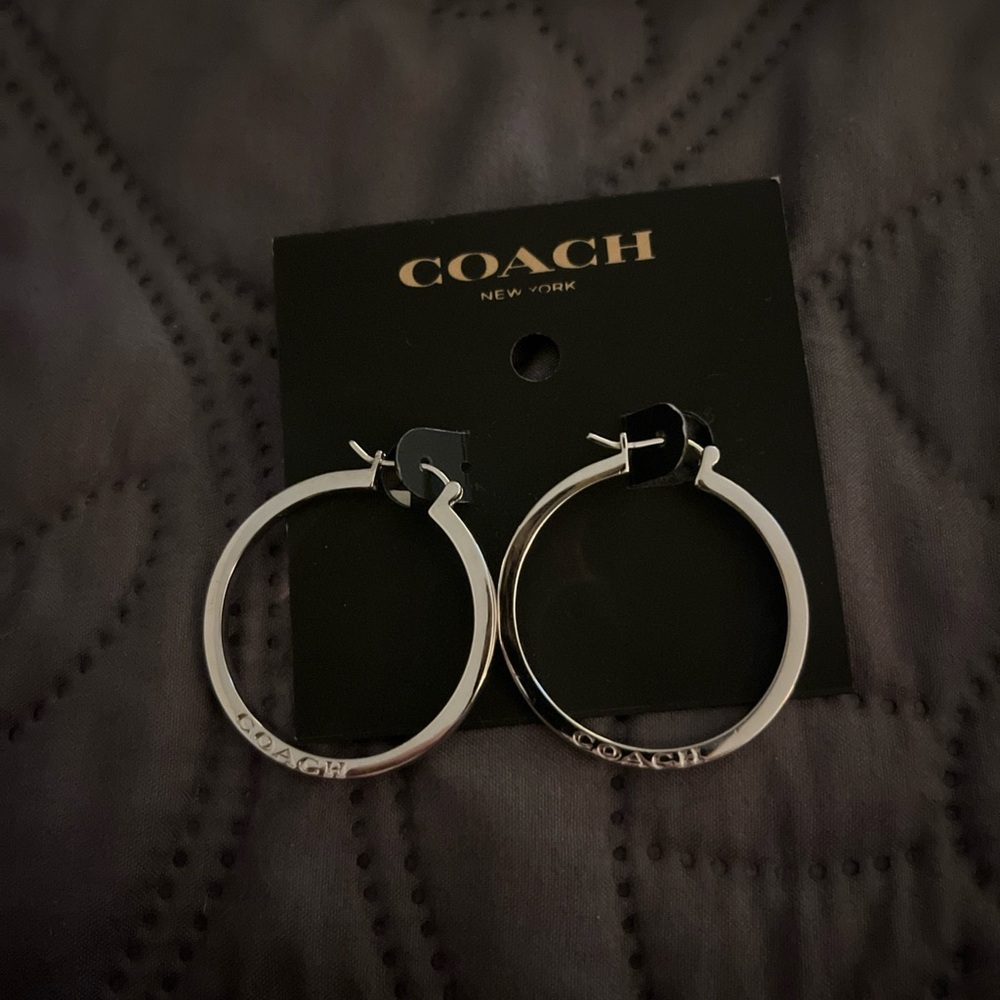 COACH Branded Silver Hoop Earrings